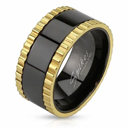 Bague homme tournante noire et dorée