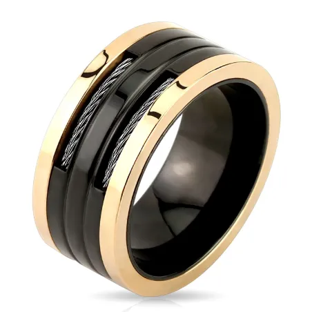 Bague homme acier noir et rosé