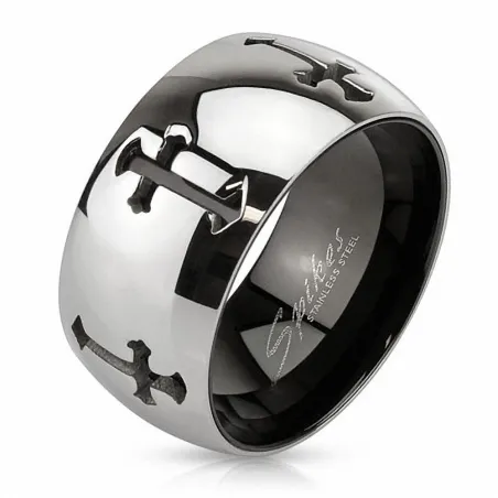 Bague homme acier croix