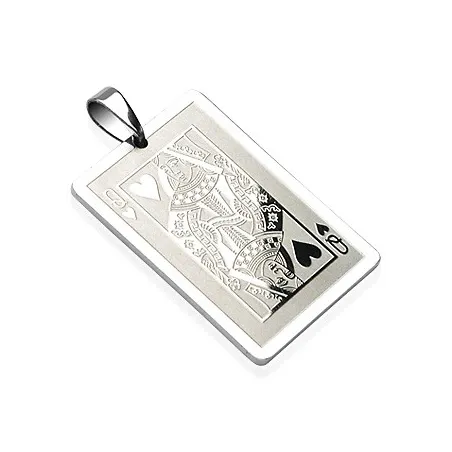 Pendentif Carte Dame de Coeur acier inoxydable