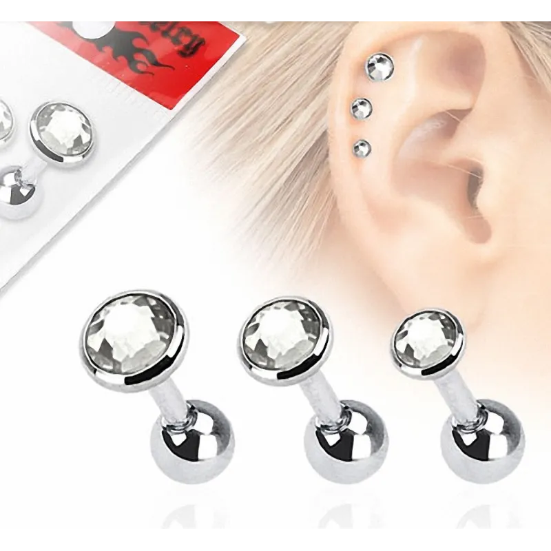 Lot de 3 Piercing oreille hélix strass