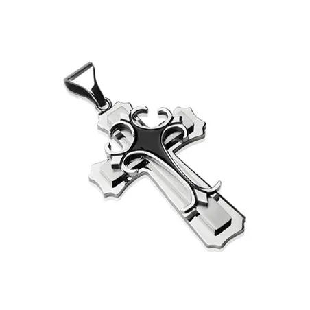 Pendentif double croix gothique acier inoxydable Noir