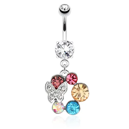 Piercing nombril papillon gemmes multicolores