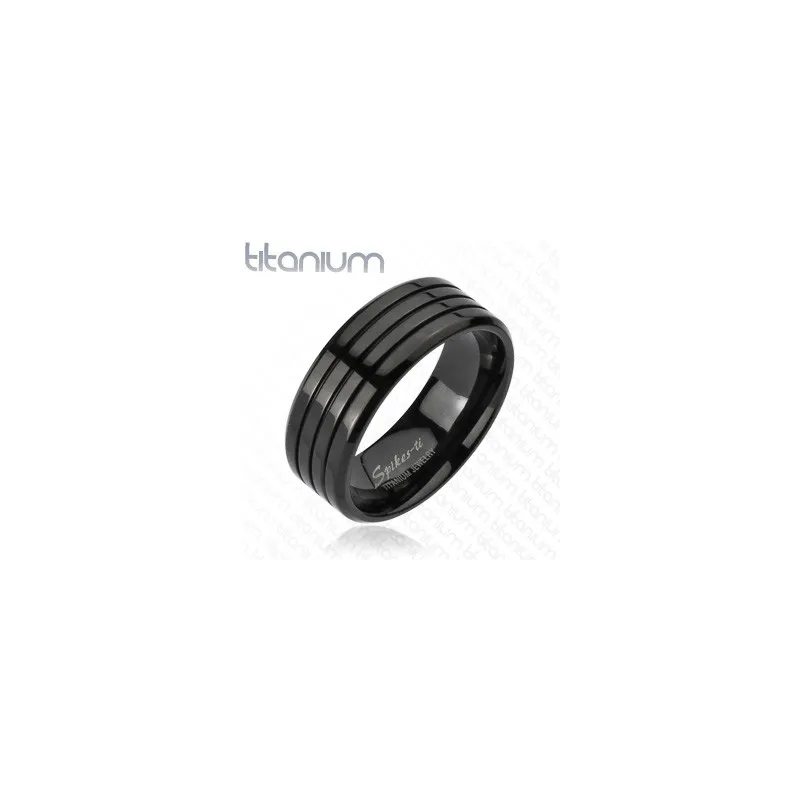 Bague Titane Solide Multi-Bandes Noire 