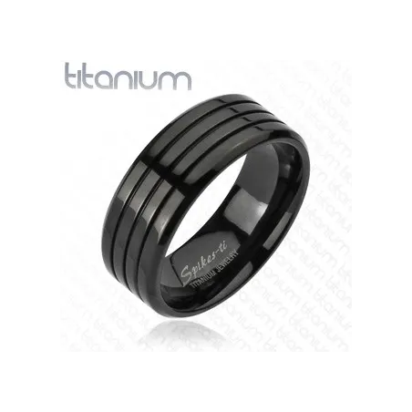 Bague Titane Solide Multi-Bandes Noire  - Bague homme et femme en titane