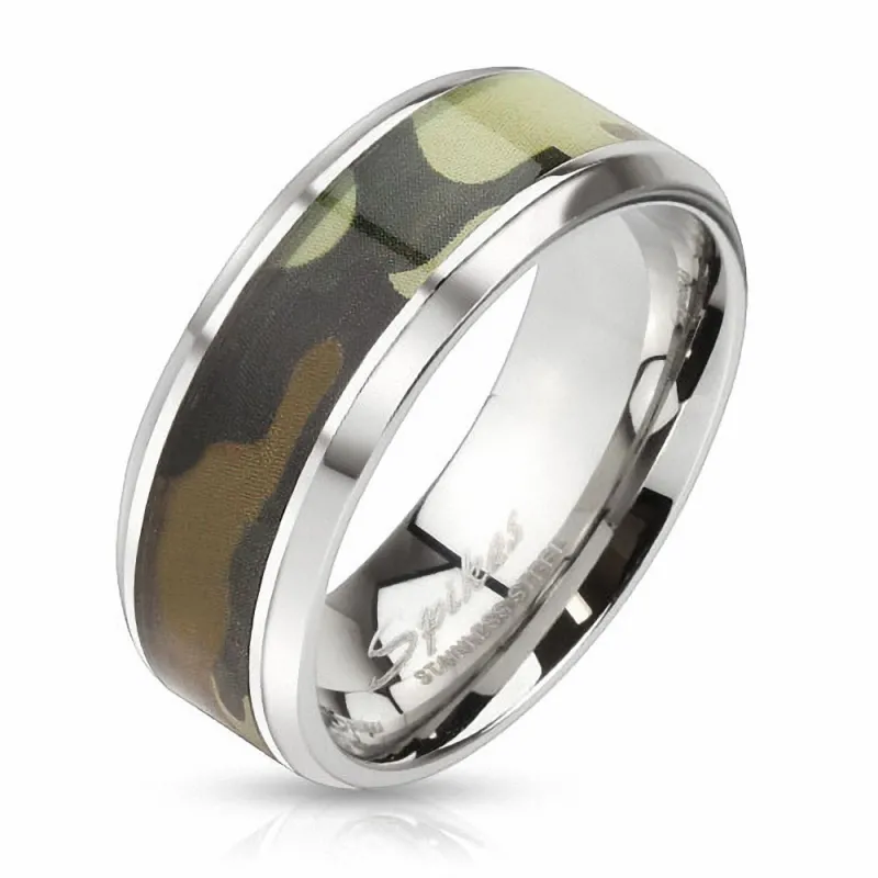 Bague homme acier camouflage