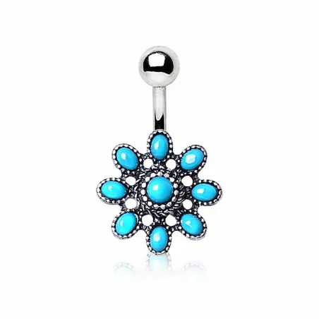 Piercing nombril fleur turquoise