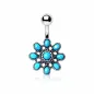 Piercing nombril fleur turquoise