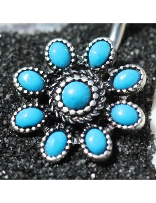 Piercing nombril fleur turquoise