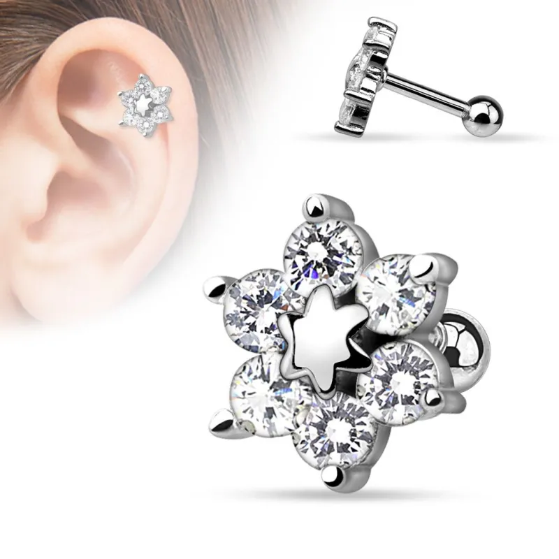 Piercing oreille cartilage fleur argenté