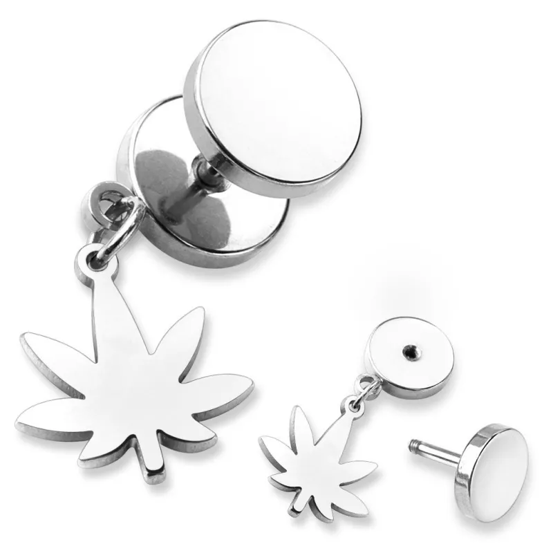 Piercing faux plug feuille de cannabis