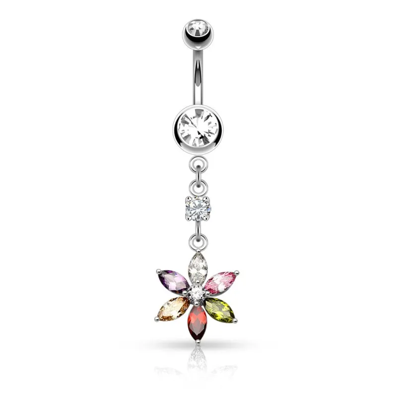 Piercing nombril pendentif fleur 6 pierres pétales