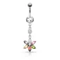 Piercing nombril pendentif fleur 6 pierres pétales