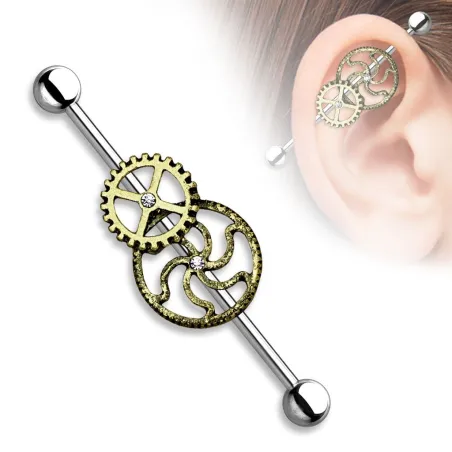 Piercing industriel Steampunk rouages