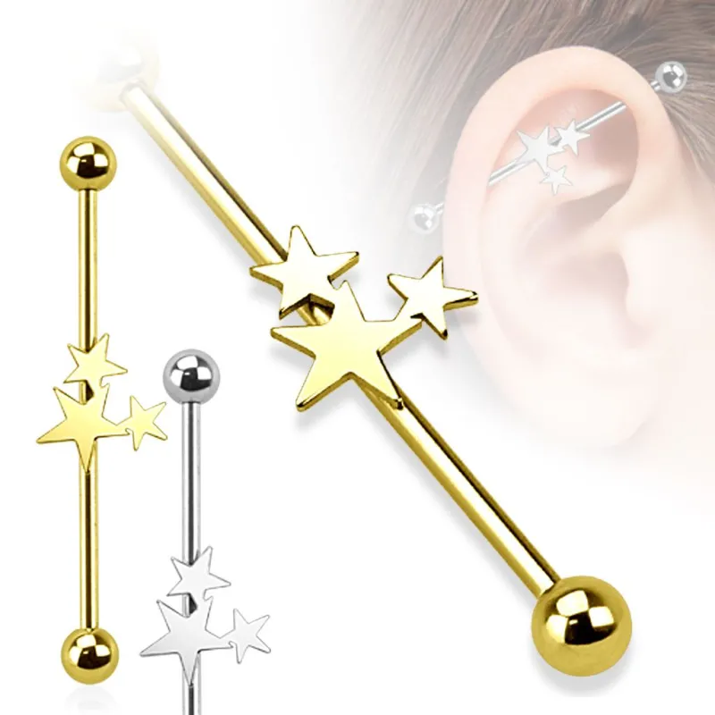 Piercing industriel oreille étoiles