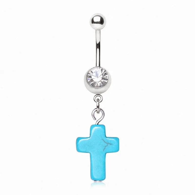 Piercing nombril croix turquoise