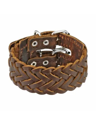 Bracelet en cuir tressé marron double ceinture