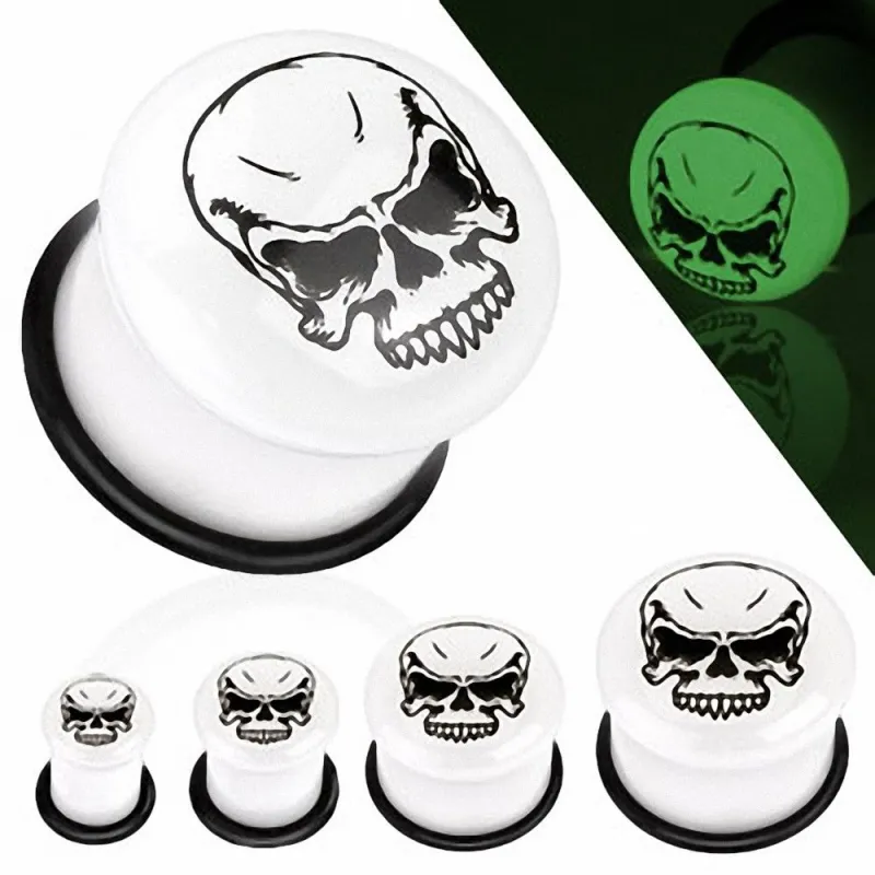 Piercing plug glow in the dark skull