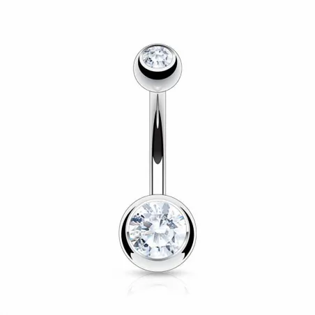 Piercing nombril Acier Chirurgical Double Strass Blanc