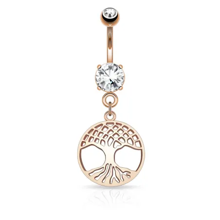 Piercing nombril arbre de vie or rose