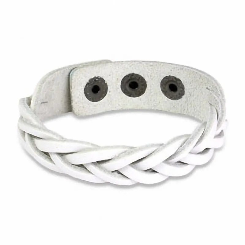 Bracelet en cuir blanc lanières tressées