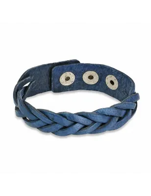 Bracelet en cuir bleu lanières tressées