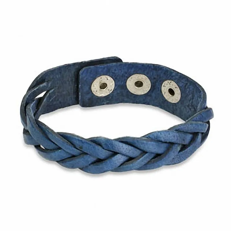 Bracelet en cuir bleu lanières tressées