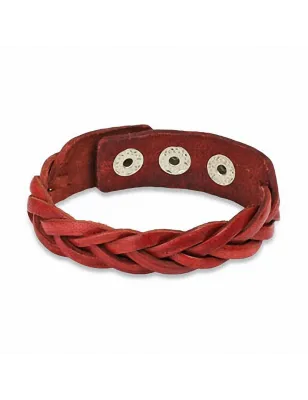 Bracelet en cuir rouge lanières tressées