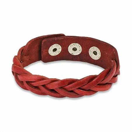 Bracelet en cuir rouge lanières tressées