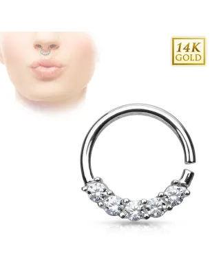 Piercing septum or blanc 14 carats 5 gemmes