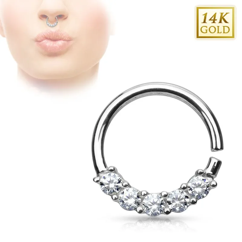 Piercing septum or blanc 14 carats 5 gemmes