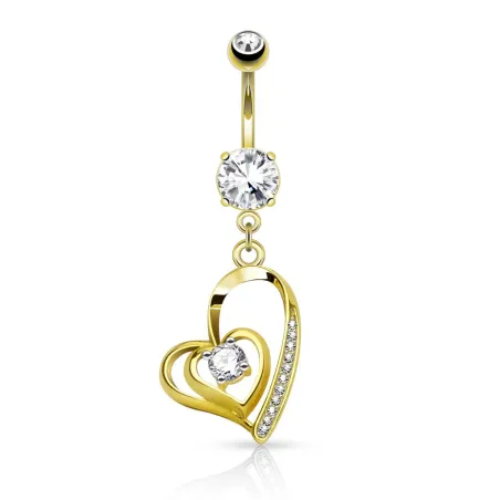 Piercing nombril double coeur plaqué or