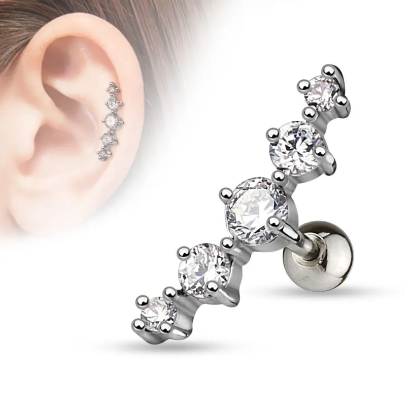 Piercing oreille Tragus Cartilage 5 Gemmes