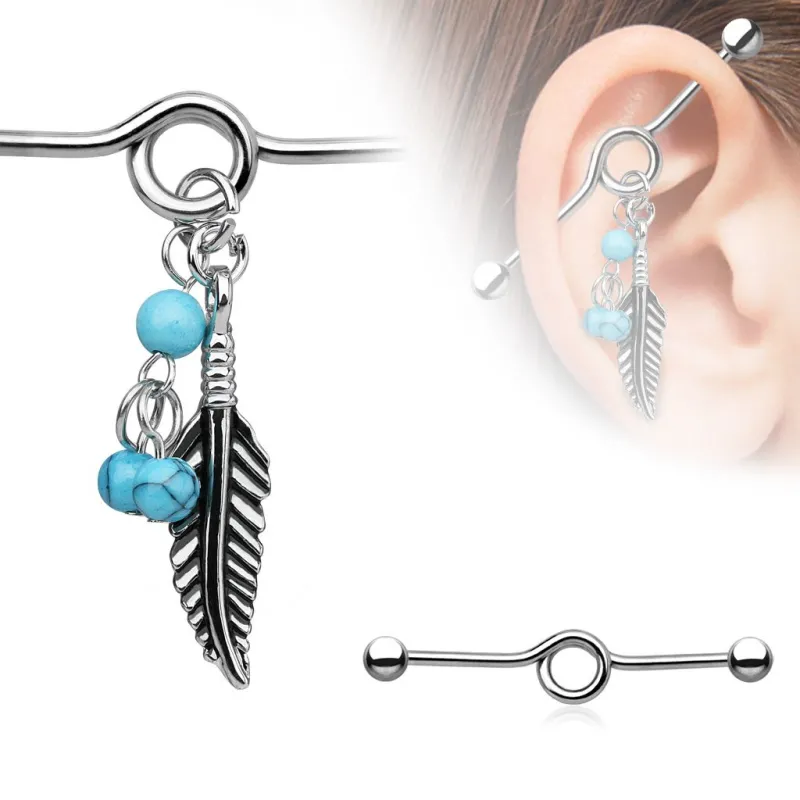 Piercing industriel oreille pendentif plume