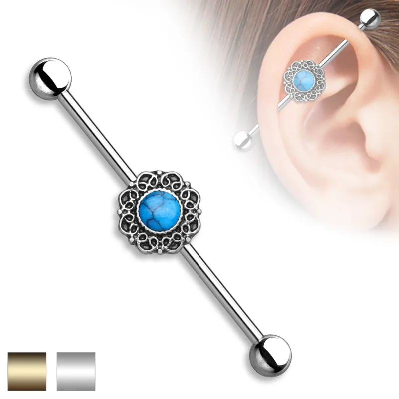 Piercing industriel filigrane turquoise