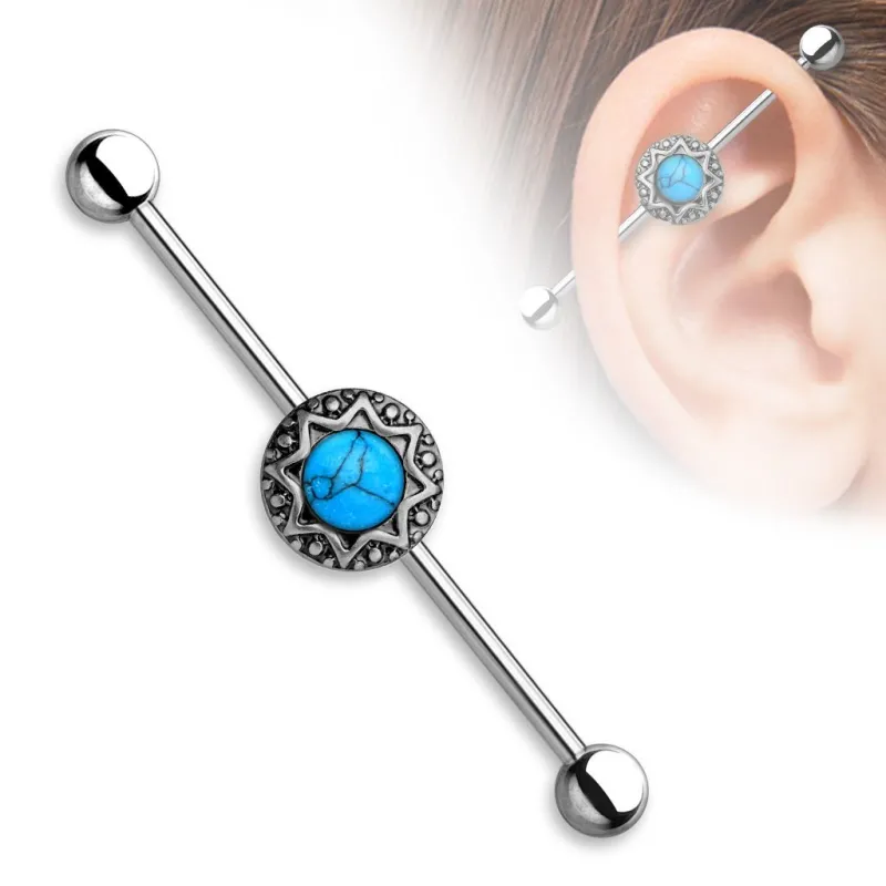 Piercing industriel oreille tribal turquoise