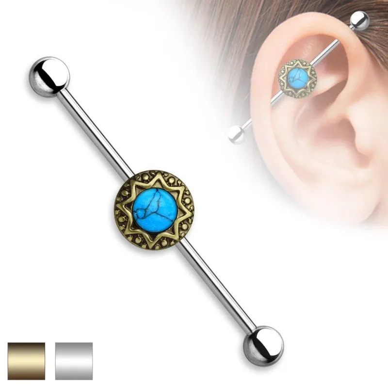 Piercing industriel tribal turquoise