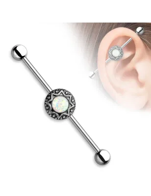 Piercing industriel oreille tribal opale