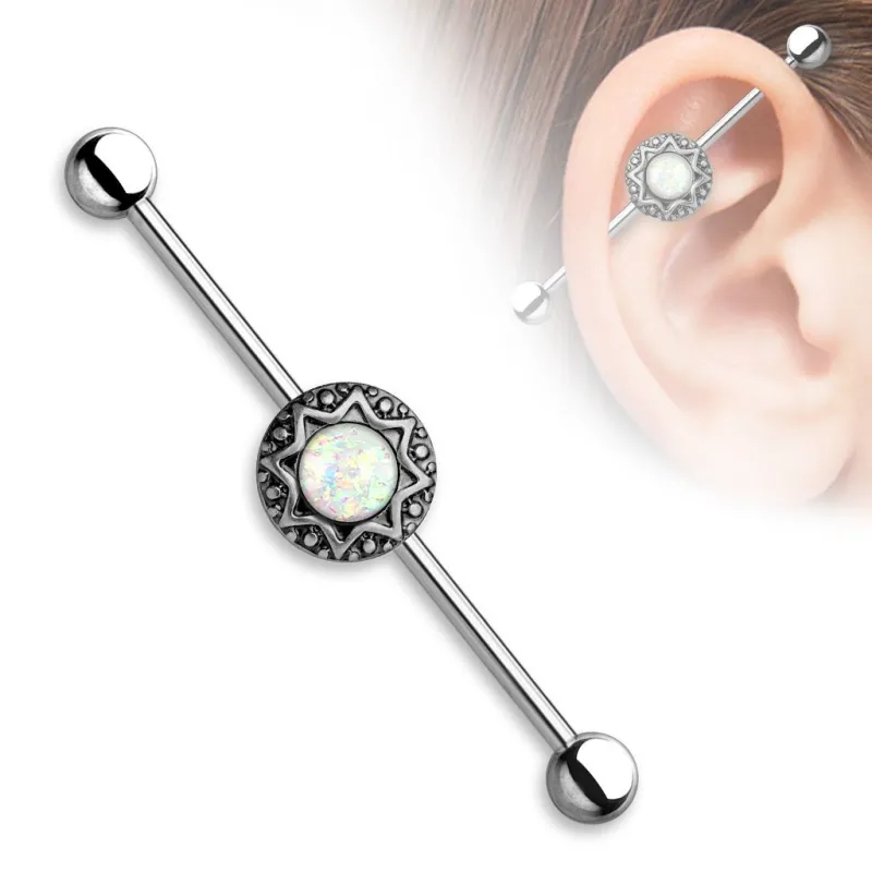 Piercing industriel oreille tribal opale