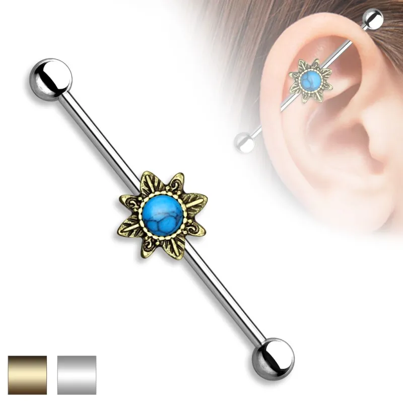 Piercing industriel soleil tribal turquoise