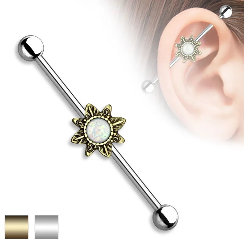 Piercing industriel soleil tribal opale