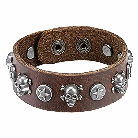 Bracelet homme en cuir marron skull