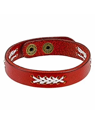 Bracelet en cuir rouge points de suture