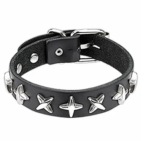 Bracelet en cuir noir étoiles de ninja