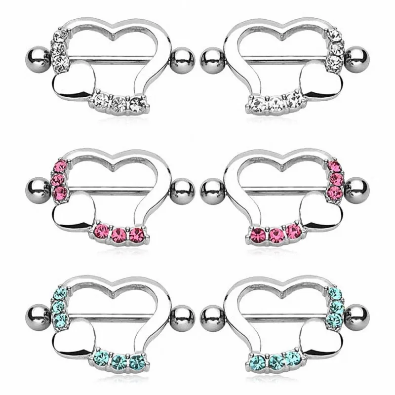 Paire de piercing téton bouclier coeur