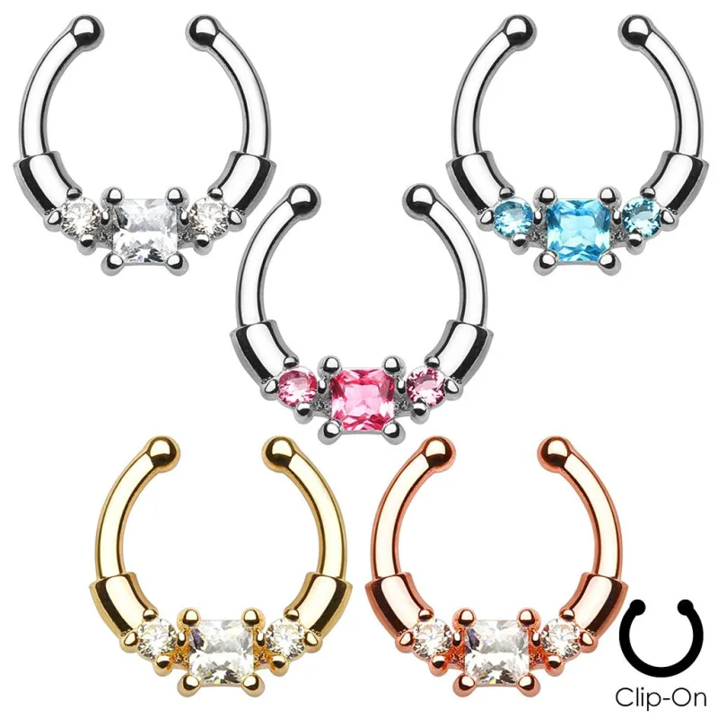 Faux piercing septum strass carré