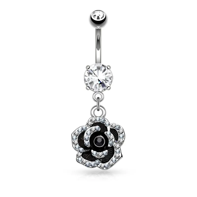 Piercing nombril fleur noire