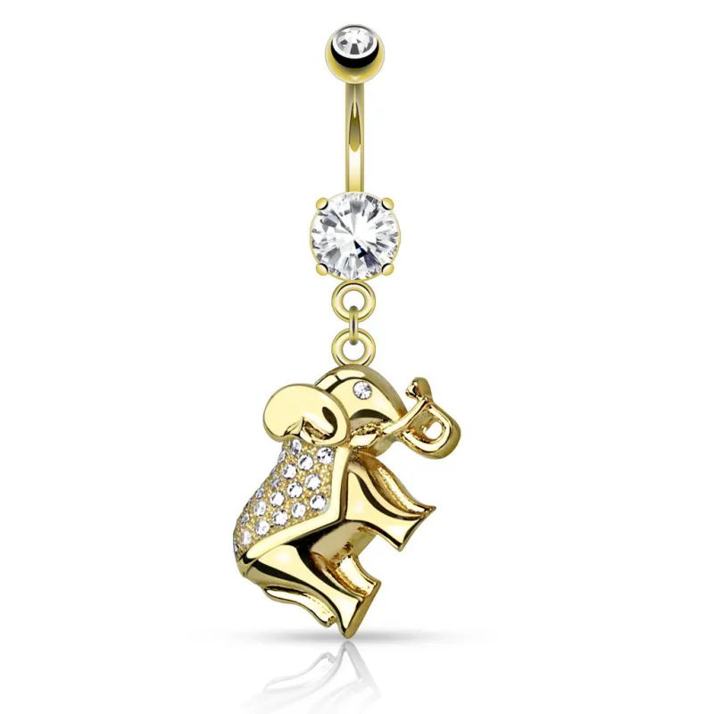 Piercing nombril éléphant pavé de strass plaqué or