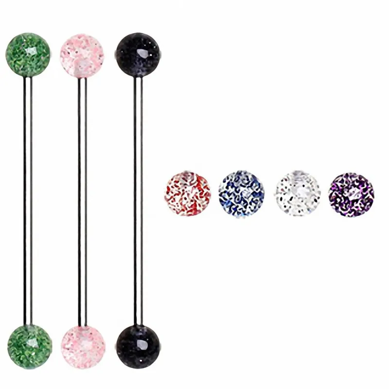 Piercing industriel oreille boules acrylique glitter