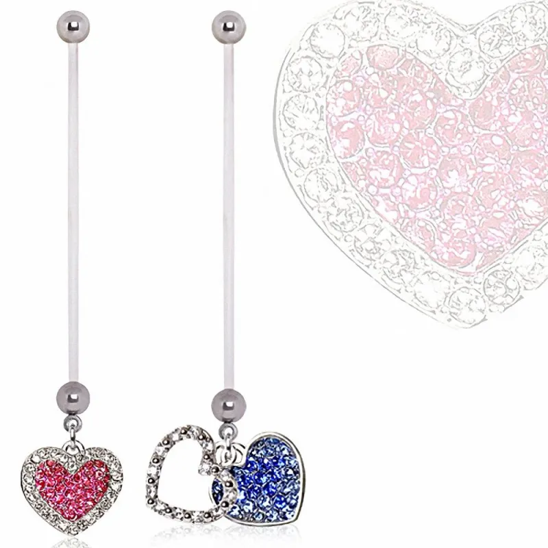 Piercing nombril de grossesse double coeur strass